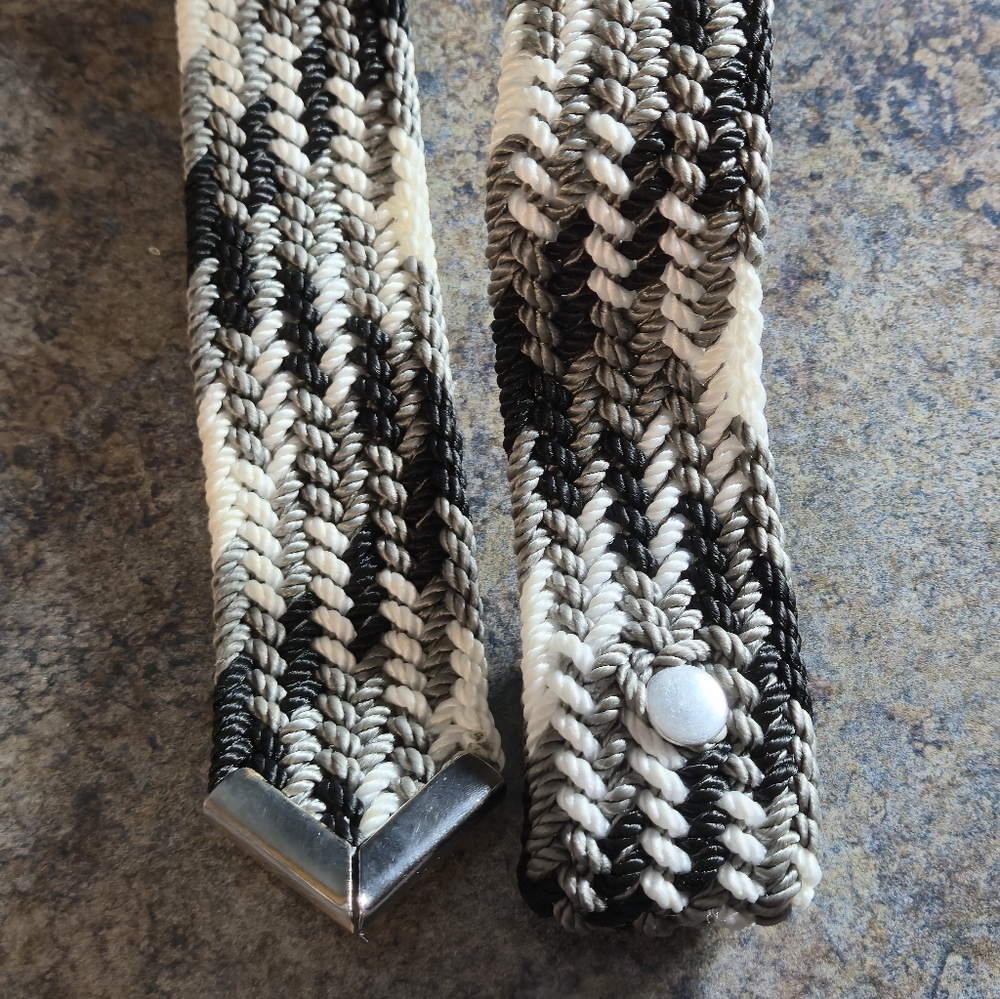 Vintage XL 80s Western Braided Chevron Cord Belt Strap Silver Tip - Picture 4 of 5